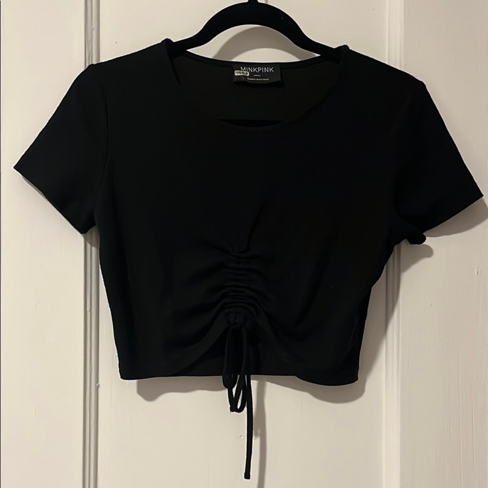 MINKPINK Black Ruched Tie Front Crop T-Shirt